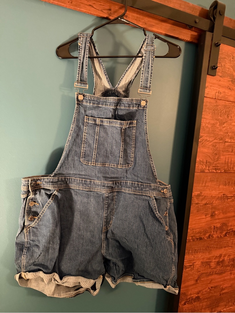 torrid light blue denim overall with contrast stitching